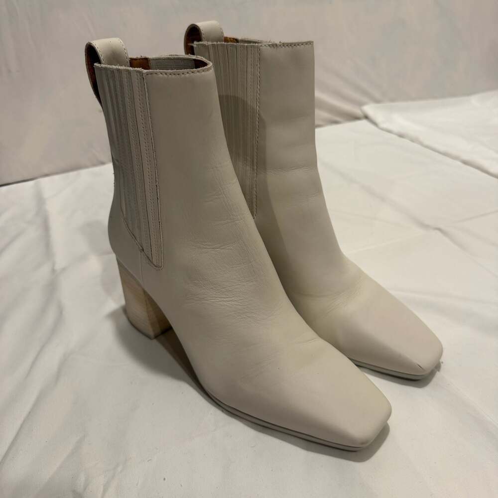 Rag & Bone Off-White Leather Square Toe Chelsea Booties